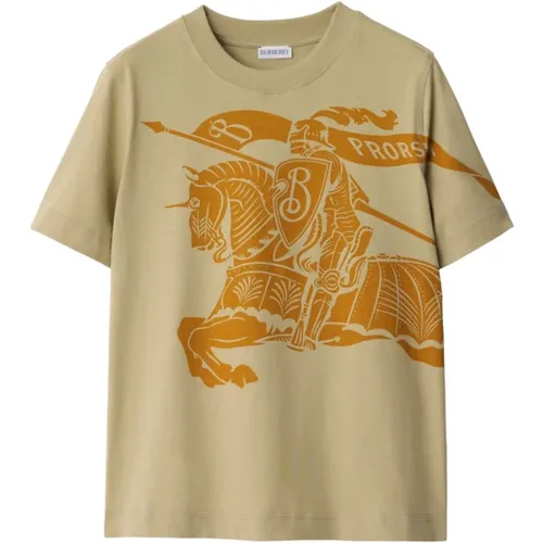 Graue T-Shirts und Polos mit Equestrian Knight Motiv , Damen, Größe: M - Burberry - Modalova