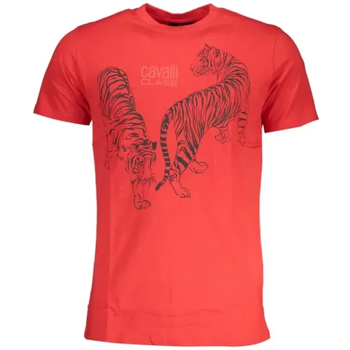 Rotes Baumwoll-Print-Logo-T-Shirt , Herren, Größe: 2XL - Cavalli Class - Modalova