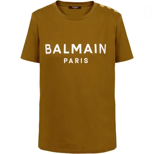 Cotton T-shirt with logo print , female, Sizes: 2XL, XS - Balmain - Modalova