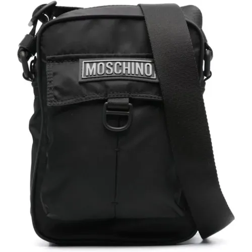 Canvas Shoulder Bag with Logo Detail , male, Sizes: ONE SIZE - Moschino - Modalova