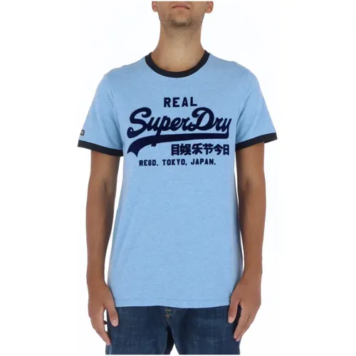 Hellblaues Bedrucktes T-Shirt , Herren, Größe: 2XL - Superdry - Modalova