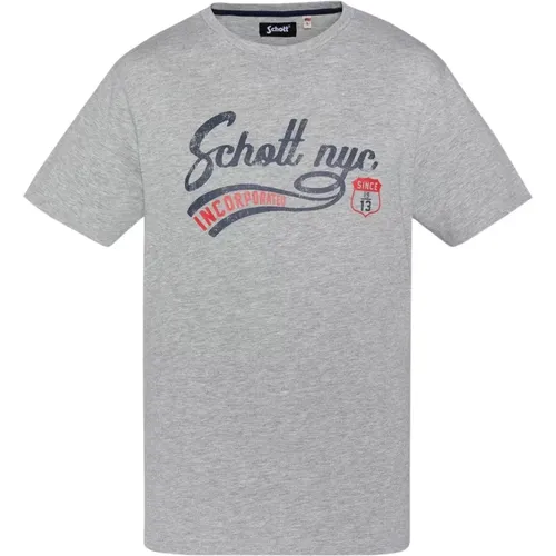 Baumwoll-Signatur T-Shirt - Tyron , Herren, Größe: L - Schott NYC - Modalova