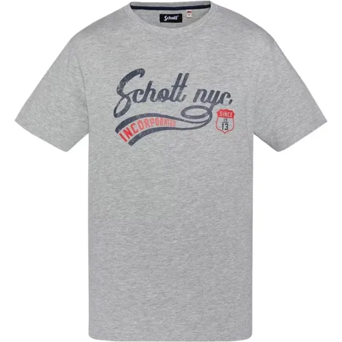 Baumwoll-Signatur T-Shirt - Tyron , Herren, Größe: M - Schott NYC - Modalova