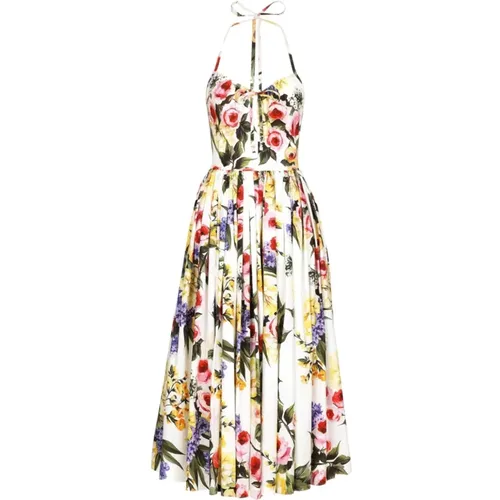 Midi-Kleid mit Blumenmuster und offenem Rücken - Dolce & Gabbana - Modalova