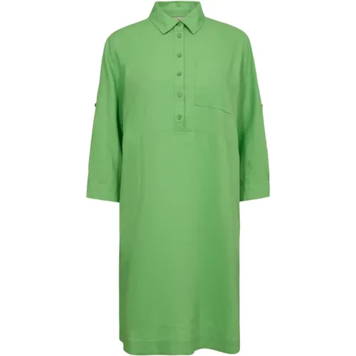 Grünes Leinenkleid mit Knopfleiste , Damen, Größe: L - Freequent - Modalova