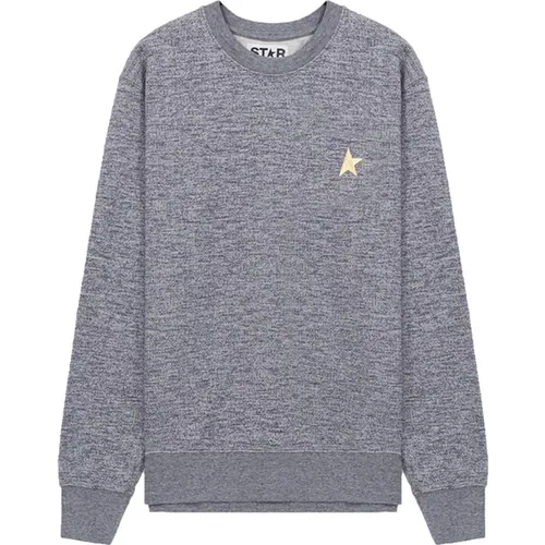 Grauer Mélange Crew-Neck Sweatshirt mit goldener Stern , Damen, Größe: S - Golden Goose - Modalova