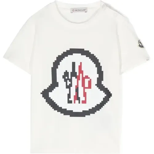 Kinder Weißes Logo T-Shirt Druckknopf - Moncler - Modalova