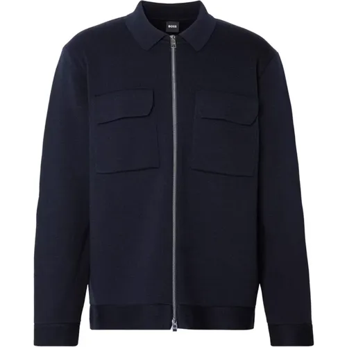 Navy Zip Cardigan with Flap Pockets , male, Sizes: L, 2XL, XL, M, S - Hugo Boss - Modalova