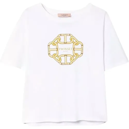 T-Shirt mit Ketten- und Ovaldruck , Damen, Größe: 2XS - Twinset - Modalova