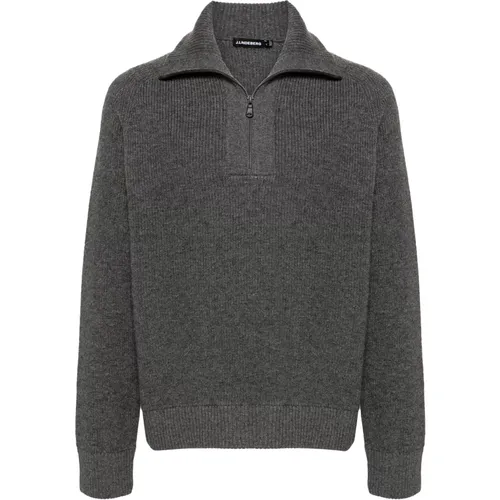 Quarter Zip Knit Sweater in Grey , male, Sizes: L, 2XL, XL, M - J.LINDEBERG - Modalova