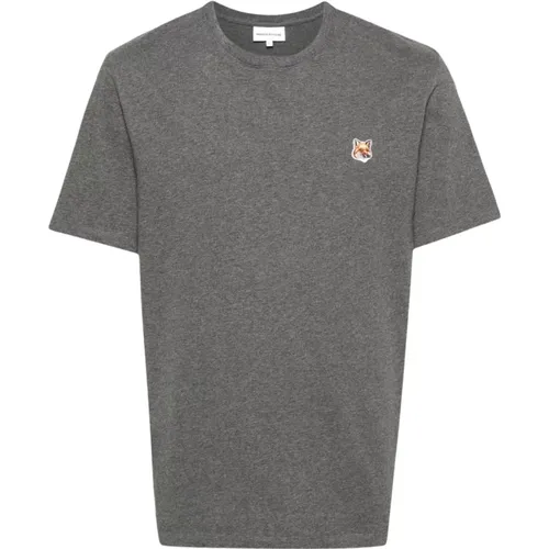 Fox Head Patch Graues T-Shirt , Herren, Größe: L - Maison Kitsuné - Modalova