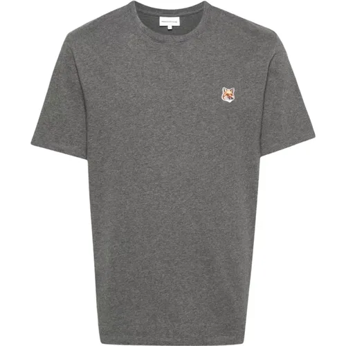 Fox Head Patch Graues T-Shirt , Herren, Größe: XL - Maison Kitsuné - Modalova