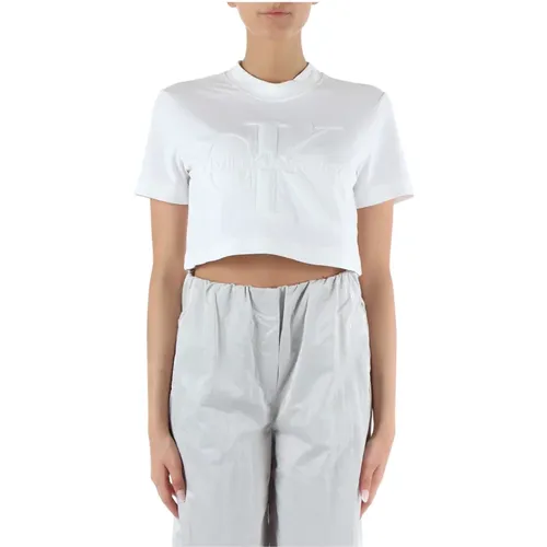 Cropped Cotton Viscose T-shirt , female, Sizes: S, XL, M, L - Calvin Klein Jeans - Modalova