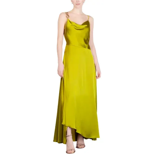 Grünes Satin-Kleid mit Seitenschlitz - Simona Corsellini - Modalova