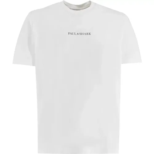 Baumwoll Crewneck T-Shirt mit Druck , Herren, Größe: XL - PAUL & SHARK - Modalova