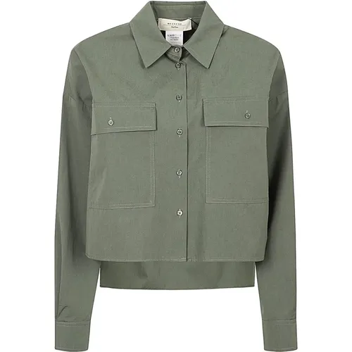 Khaki Baumwoll-Crop-Shirt mit klassischem Kragen - Max Mara Weekend - Modalova