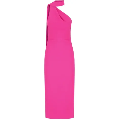 Fuchsia Kleid mit Einem Ärmel und Schrägem Ausschnitt , Damen, Größe: M - Solace London - Modalova