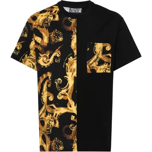 Schwarzes Baumwoll-T-Shirt mit Kurzen Ärmeln , Herren, Größe: 3XL - Versace Jeans Couture - Modalova