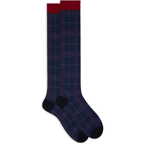 Lange blaue Socken für Herren mit Tartan-Motiv , Herren, Größe: L - Gallo - Modalova