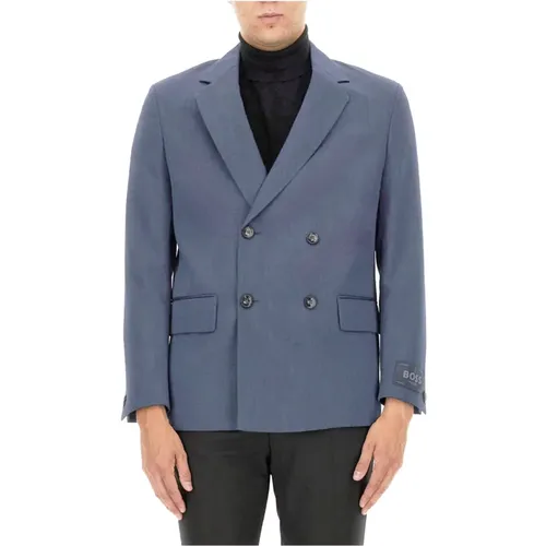 Blaue Woll-Doppelreiher-Jacke , Herren, Größe: M - Hugo Boss - Modalova