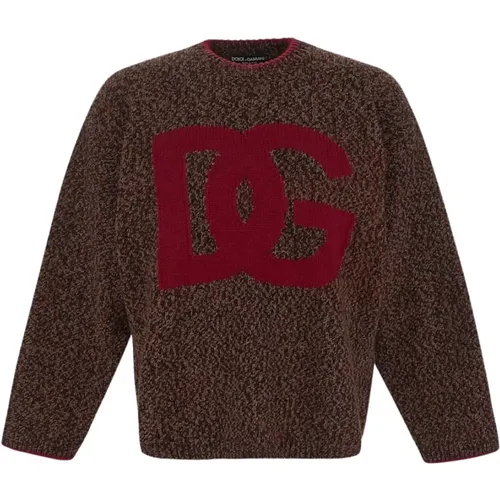 Herren Pullover aus mehrfarbiger Wolle mit dunkelrosa Logo - Dolce & Gabbana - Modalova