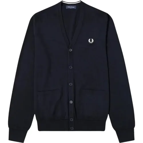 Navy Merino Wool Cardigan Modernist Style , male, Sizes: M - Fred Perry - Modalova