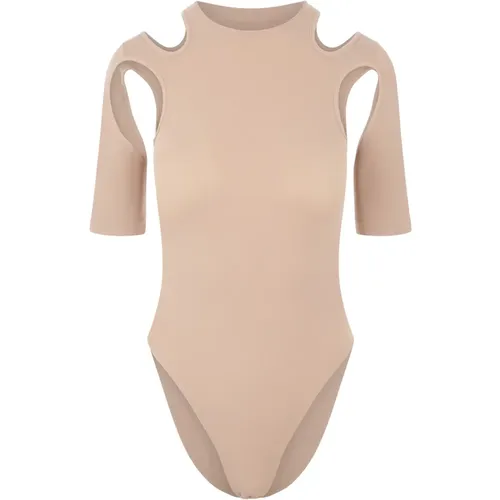Nude Jersey Top with Shoulder Cut-Outs , female, Sizes: 2XS/XS - Andrea Adamo - Modalova