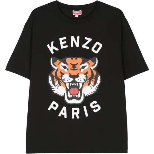 Schwarzes Tiger Head Logo T-Shirt , Damen, Größe: M - Kenzo - Modalova