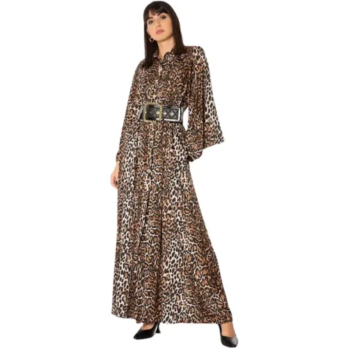 Gemustertes Kleid mit Kragen und Taschen , Damen, Größe: XL - Babylon - Modalova