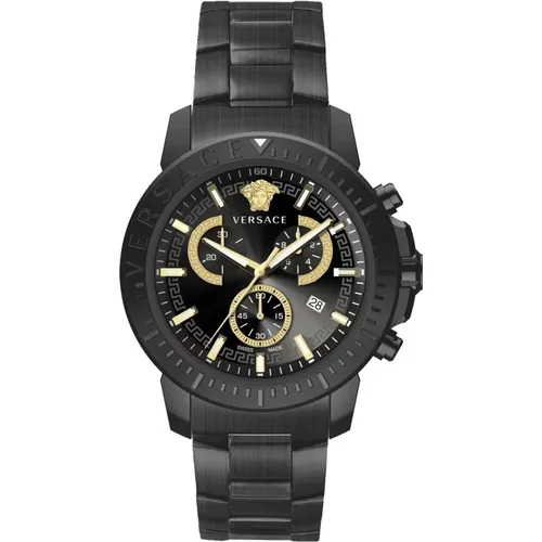 NEW Chrono Gunmetal Stainless Steel Watch , male, Sizes: ONE SIZE - Versace - Modalova