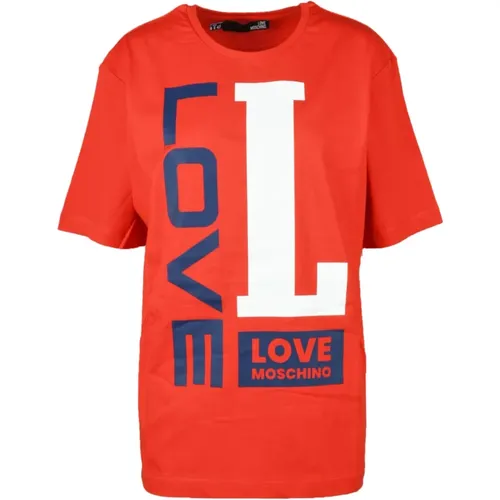 Baumwoll-T-Shirt mit Stilvollem Design , Damen, Größe: 2XS - Love Moschino - Modalova