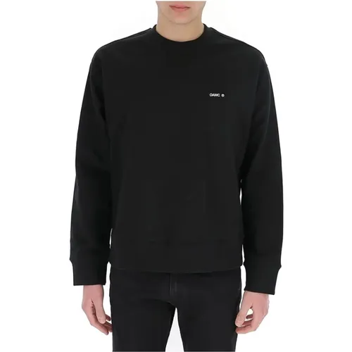 Schwarzer Crewneck Strick mit Logo-Stickerei - OAMC - Modalova