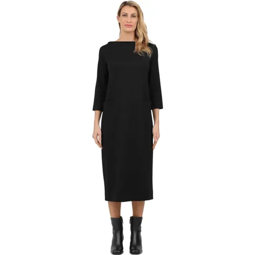 Langes Bootneck-Kleid mit Dreiviertelärmeln , Damen, Größe: XL - Alpha Studio - Modalova