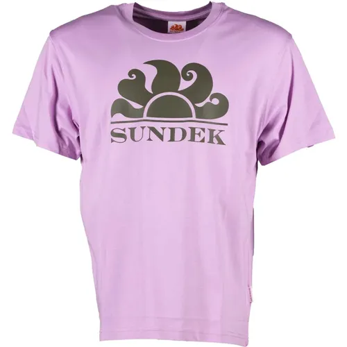 Neues Simeon Lila Print T-Shirt , Herren, Größe: M - Sundek - Modalova