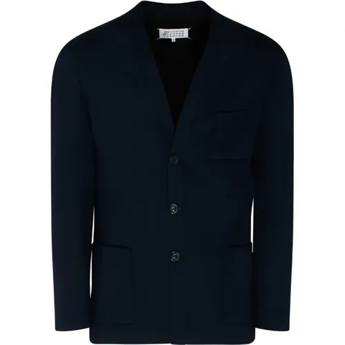 Navy Wool Button Up Blazer , male, Sizes: M - Maison Margiela - Modalova