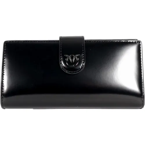 Elegante Glänzende Leder Horizontale Brieftasche Schwarz , unisex, Größe: ONE Size - pinko - Modalova