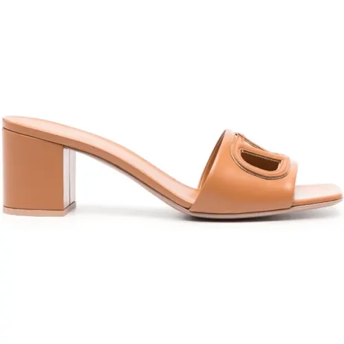 Cognac Leather Mules with VLogo Signature , female, Sizes: 8 UK, 5 1/2 UK, 4 UK, 4 1/2 UK - Valentino - Modalova