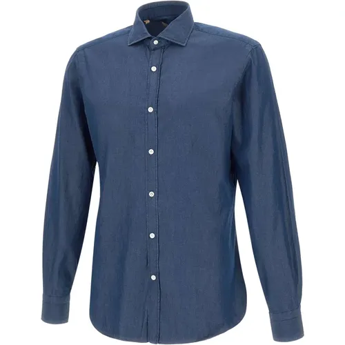 Men's Cotton Denim Shirt , male, Sizes: L, M, S - Barba - Modalova