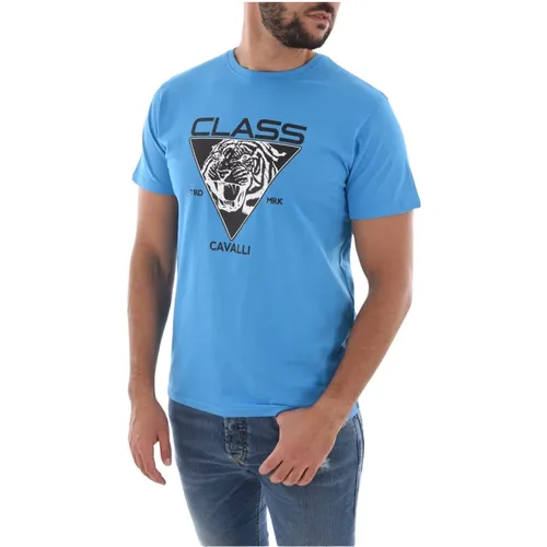 Blau Logo Print T-Shirt , Herren, Größe: 2XL - Cavalli Class - Modalova