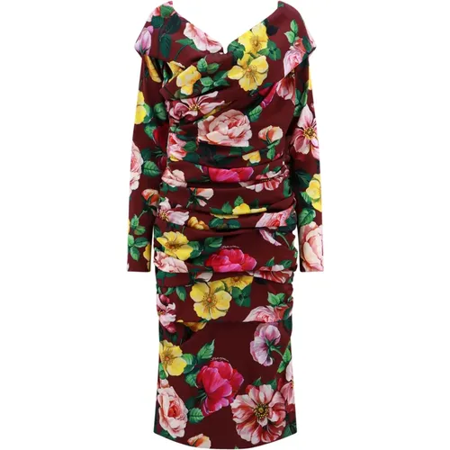 Floral Print Silk Dress , female, Sizes: 2XL - Dolce & Gabbana - Modalova