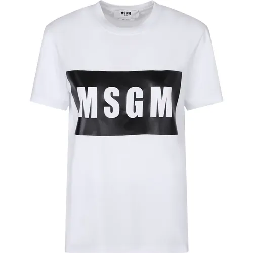 Weiße Baumwoll-Logo-T-Shirt , Damen, Größe: M - MSGM - Modalova