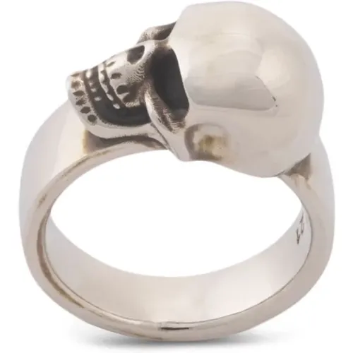 Edgy Side Skull Silver Ring , male, Sizes: 58 MM, 60 MM - alexander mcqueen - Modalova
