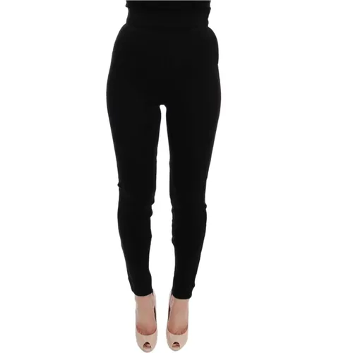 Schwarze High Waist Stretch Tights mit Logo-Details , Damen, Größe: 3XS - Dolce & Gabbana - Modalova