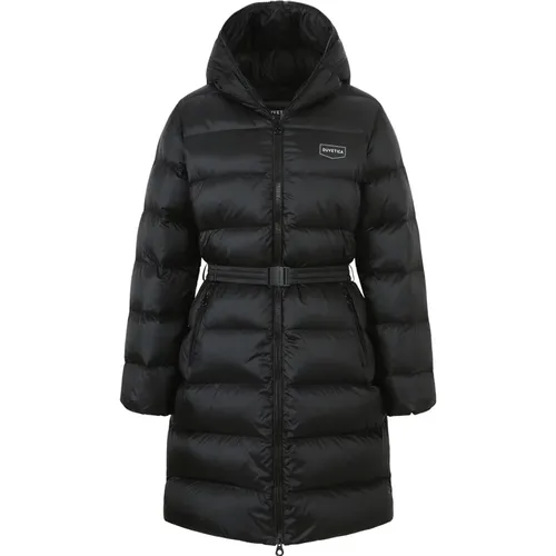 Schwarze Lange Daunenjacke mit Kapuze , Damen, Größe: S - duvetica - Modalova