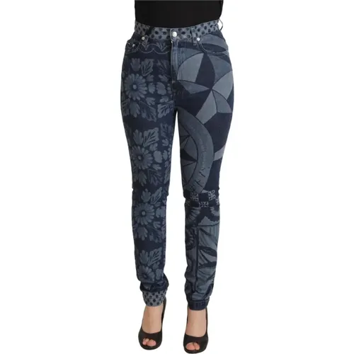 Skinny Jeans,Blau Blumige High Waist Skinny Jeans - Dolce & Gabbana - Modalova