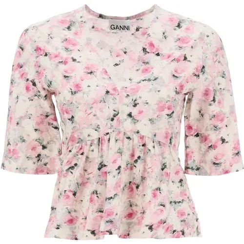 Blumen Peplum Bluse , Damen, Größe: L - Ganni - Modalova