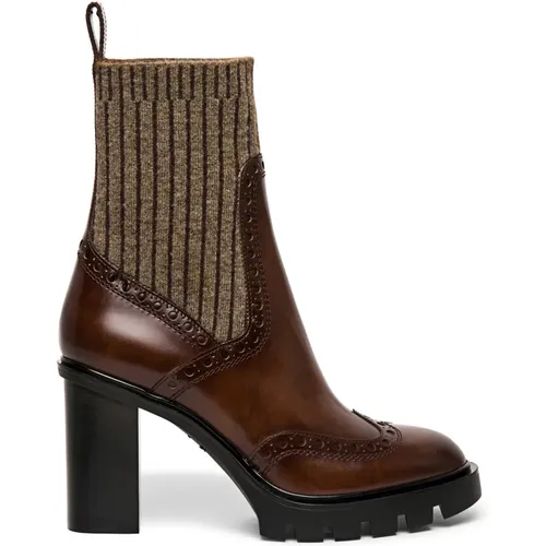 Classic Leather Brogue Sock Boot , female, Sizes: 3 UK, 4 UK, 3 1/2 UK - Santoni - Modalova