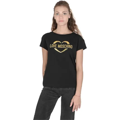 Schwarzes Baumwoll-Spandex-T-Shirt , Damen, Größe: L - Love Moschino - Modalova