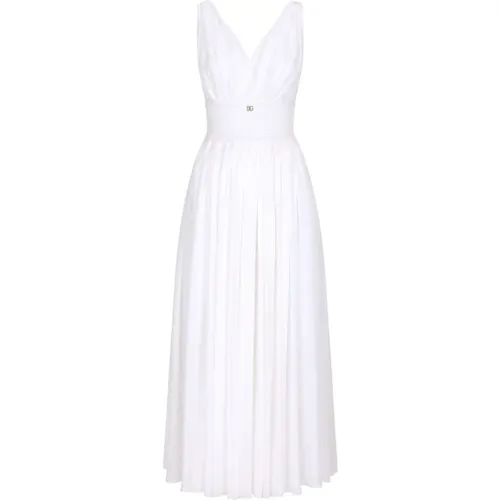 Silk V-Neck Dress , female, Sizes: S, XS - Dolce & Gabbana - Modalova