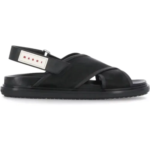 Schwarze Leder- und Technikstoff-Sandalen , Damen, Größe: 38 EU - Marni - Modalova